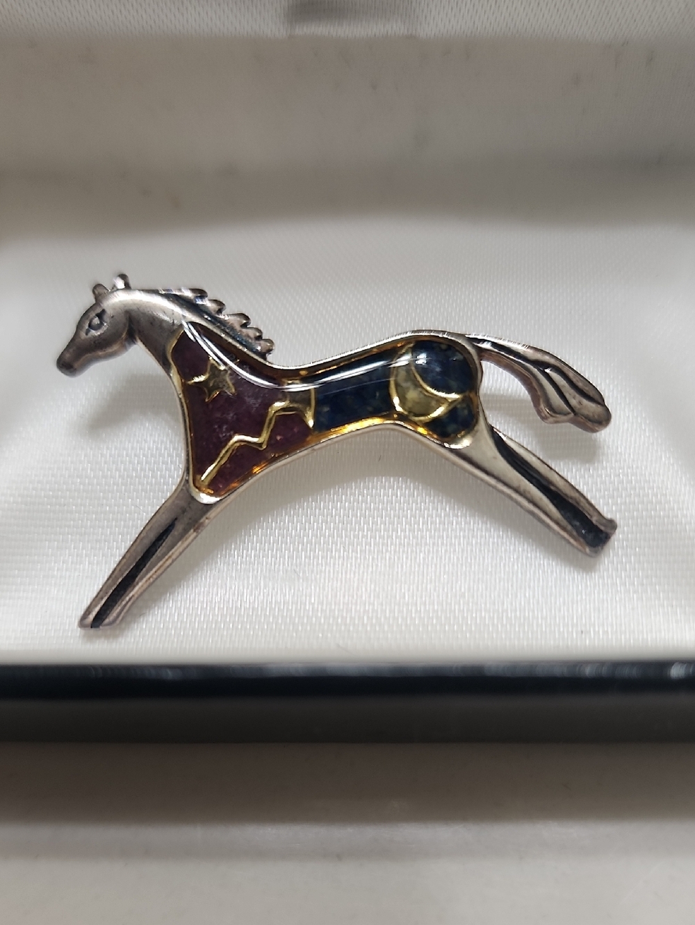 Carolyn Pollack Silver Horse Brooch with Blue and Purple Enamel Accents